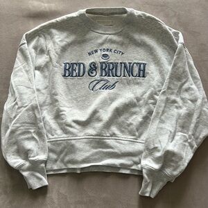 A&F Bed & Brunch Club Graphic Crewneck in Light Gray